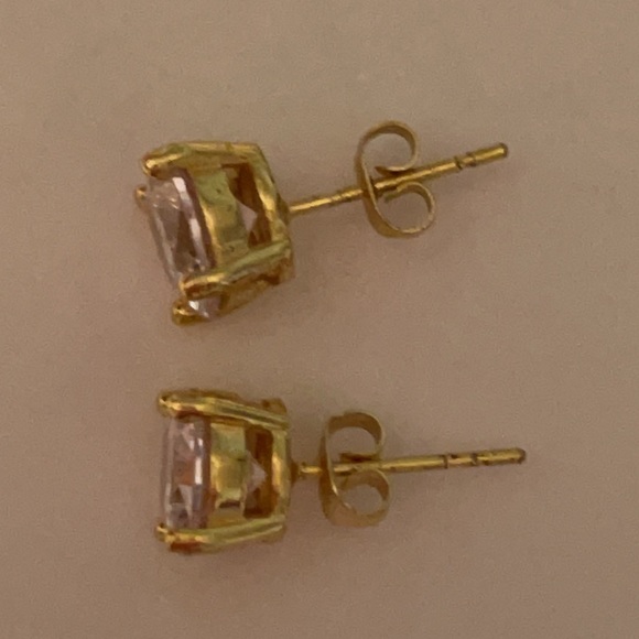 NWOT 10K Yellow Gold Created White Sapphire 4 Carat Round Stud Earrings Plated - Picture 10 of 13